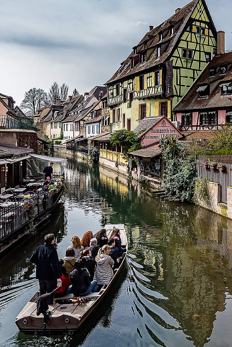 In Colmar, by boat through the historic city.